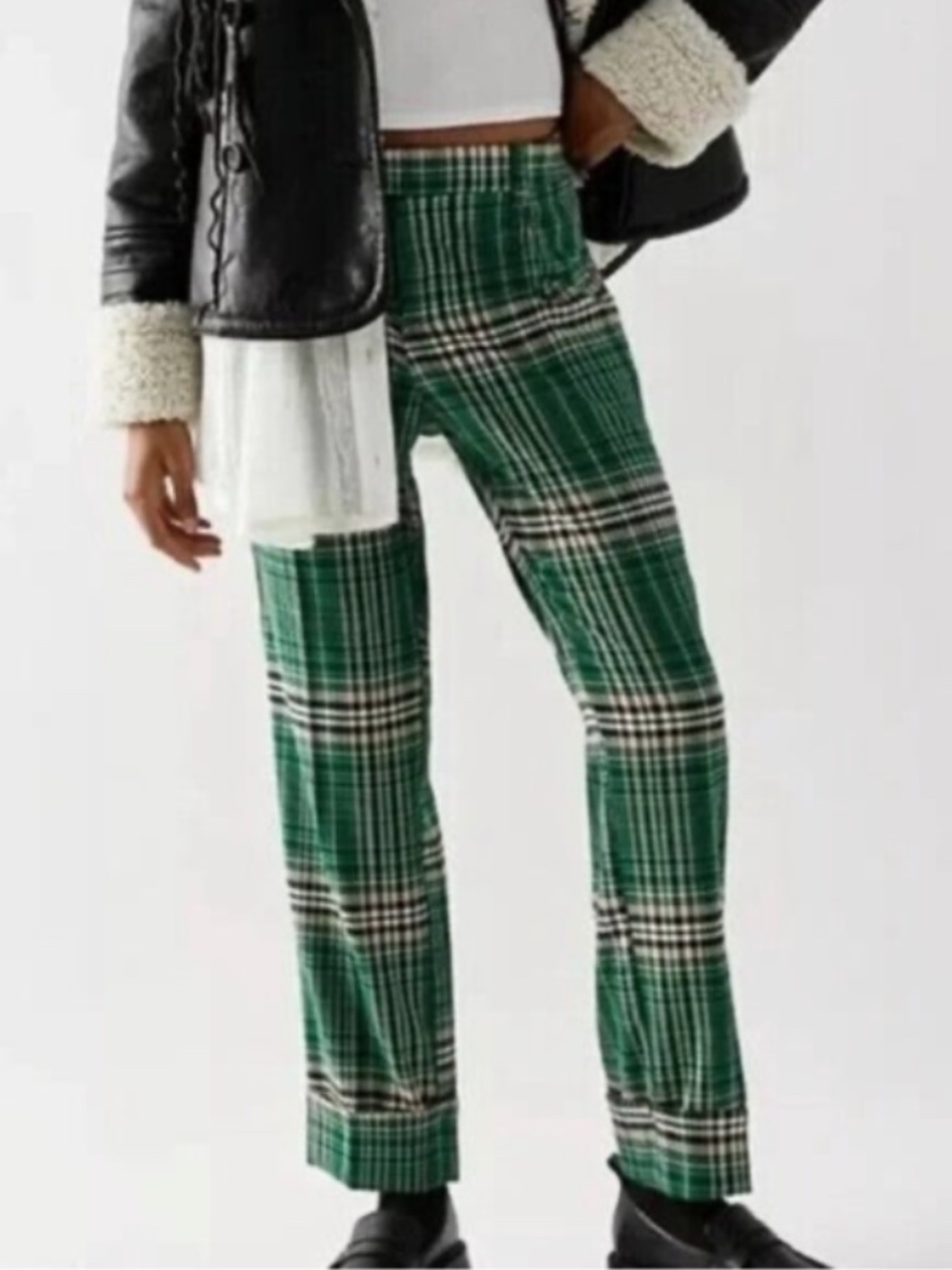 Free People Green Plaid Cuffed Pants Size 2